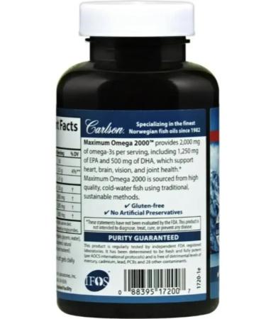 Carlson Labs Carlson Maximum Omega 2000 omega 3 90+30 soft. caps. Lemon - Buy Online on GoSupps.com