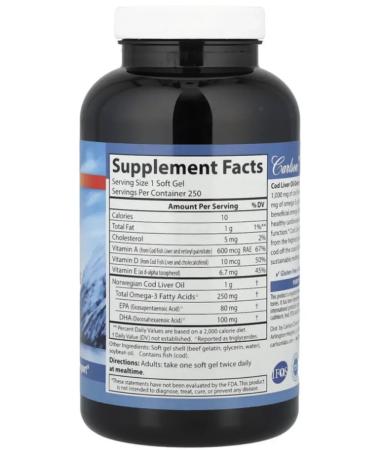 Carlson Labs Carlson Cod Liver Oil Gems omega 3 1000 mg 250 capsules - Buy Online on GoSupps.com