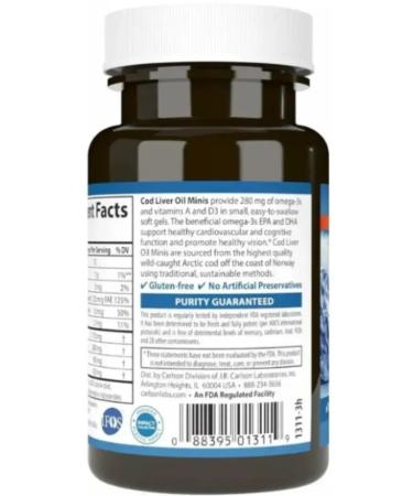 Carlson Labs Carlson Cod Liver Oil Gems Omega 3 + D3 100 mini capsules - Buy Online on GoSupps.com