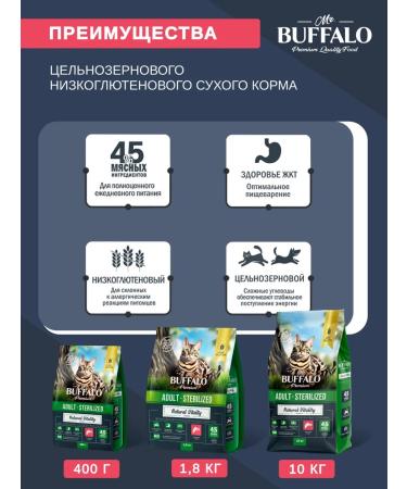 Mr BUFFALO Cat for cats sterilized dry Mr. Buffalo 1.8 kg - Buy Online on GoSupps.com