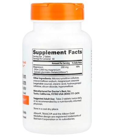Doctor's Best Magnesium Helat High Absorption Magnesium 120 tablets - Buy Online on GoSupps.com