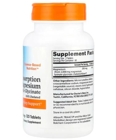 Doctor's Best Magnesium Helat High Absorption Magnesium 120 tablets - Buy Online on GoSupps.com