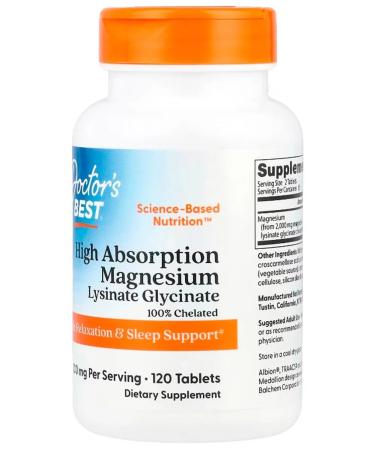Doctor's Best Magnesium Helat High Absorption Magnesium 120 tablets - Buy Online on GoSupps.com