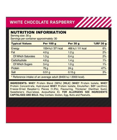 Optimum Nutrition Protein white chocolate with raspberries 900g 30 servings - Buy Online on GoSupps.com