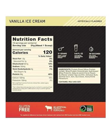 Optimum Nutrition Vanilla ice cream protein 2.28kg 76 servings - Buy Online on GoSupps.com