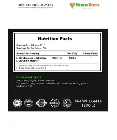 BiotechnologyUS CITRULLINE POWDER 200G l citrullin Malat powder citrulin - Buy Online on GoSupps.com