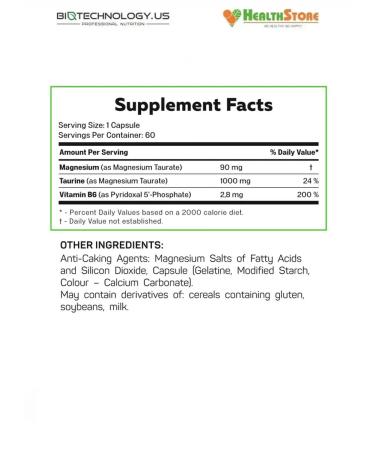 BiotechnologyUS Magnesium TaURate Plus P-5-P 60 Caps Magnesium Taurat Magnesum B6 - Buy Online on GoSupps.com