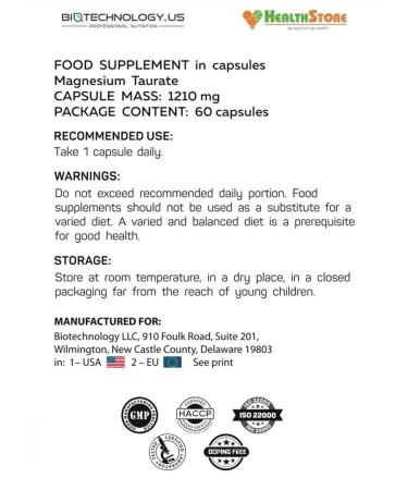 BiotechnologyUS Magnesium TaURate Plus P-5-P 60 Caps Magnesium Taurat Magnesum B6 - Buy Online on GoSupps.com