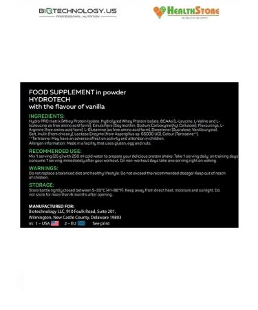 BiotechnologyUS Whey Hydrolysate Hydrotech 0.9 kg chocolate hydrolyzate protein - Buy Online on GoSupps.com