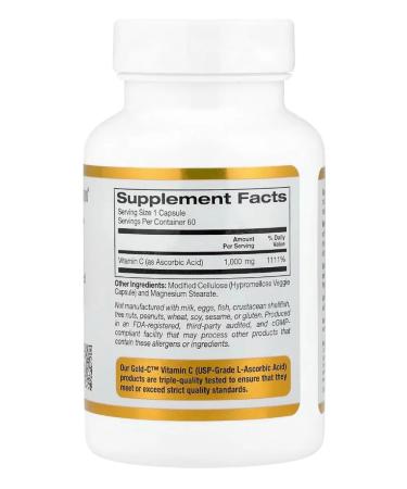 California Gold Nutrition Vitamin C 1000 mg 60 Gold C capsules - Buy Online on GoSupps.com