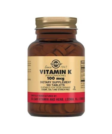 SOLGAR Vitamin K (phytoenadion) 100 mkg N100 table 310mg-2pcs - Buy Online on GoSupps.com