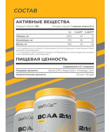 LeafToGo BCAA amino acids powder 500 grams - Buy Online on GoSupps.com