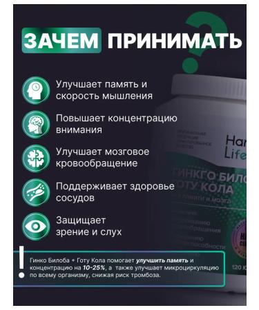 HarmonyAquaX Ginkgo biloba and gota cola for memory and brain in capsules - Buy Online on GoSupps.com