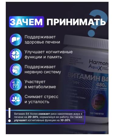 HarmonyAquaX Vitamin B4 cholin Bartrate 120 tablets - Buy Online on GoSupps.com