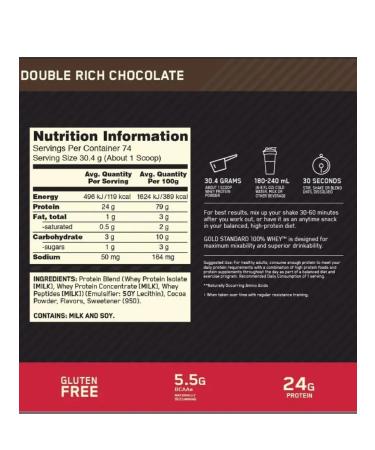 Optimum Nutrition Protein Gold Standard 100% Whey 2270 g - double chocolate - Buy Online on GoSupps.com