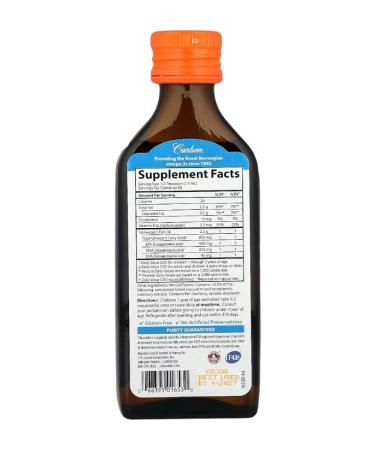 Carlson Children's fish oil natural orange 800 mg 200 ml - Buy Online on GoSupps.com