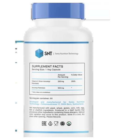 Vitamin C ASCORBYL Palmitate 500 Mg 60 capsules - Buy Online on GoSupps.com