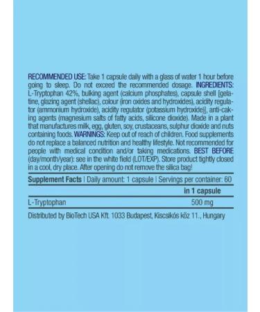 BioTechUSA Amino acid L-tripthophan L-Tryptophan 60 cap - Buy Online on GoSupps.com