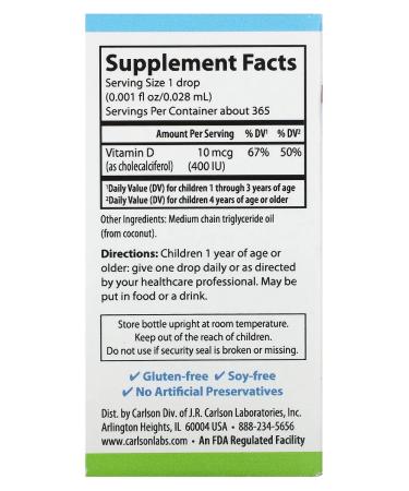 Carlson Kids Super Daily D3 400 IU 10.3 ml - Buy Online on GoSupps.com