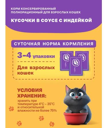 Happy Lappy Wet food for cats. Pieces in a sauce with a turkey 75g*28 pcs - Buy Online on GoSupps.com