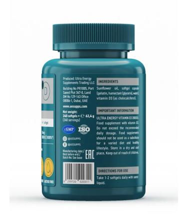 UESUPPS Ultra Energy Vitamin D3 2000 Caps Caps X240 - Buy Online on GoSupps.com