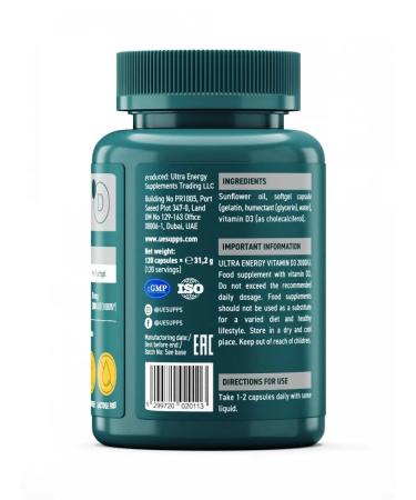 UESUPPS Ultra Energy Vitamin D3 2000 Caps Caps X120 - Buy Online on GoSupps.com