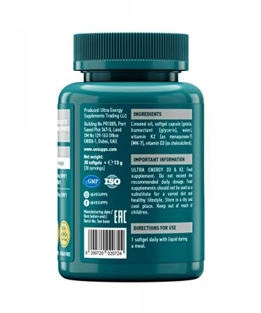 UESUPPS Ultra Energy Vitamin D3 and K2 caps x30 - Buy Online on GoSupps.com