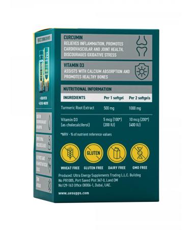 UESUPPS Ultra Energy Kurkumin and Vitamin D3 caps x60 - Buy Online on GoSupps.com