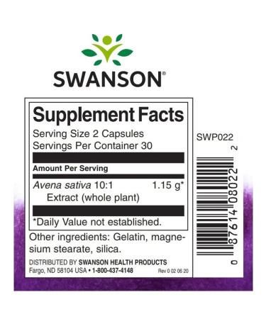 Avena Sativa 575 MG 60 Caps Swanson USA Aven Sativa - Buy Online on GoSupps.com