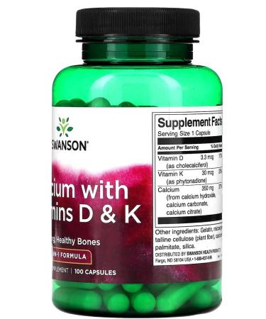 Swanson (USA) Calcium with Vitamins D&K 3in-1 Formula 100caps Swanson - Buy Online on GoSupps.com