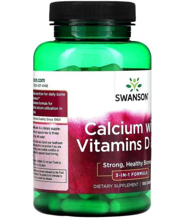 Swanson (USA) Calcium with Vitamins D&K 3in-1 Formula 100caps Swanson - Buy Online on GoSupps.com