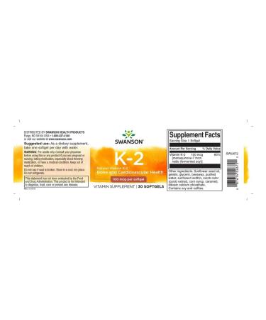 Vitamin K-2 Natural 100mcg 30softgels Swanson USA - Buy Online on GoSupps.com