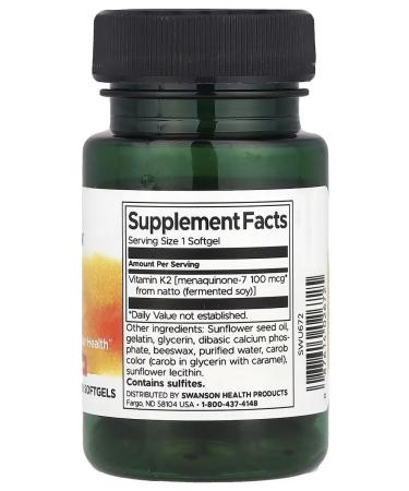 Vitamin K-2 Natural 100mcg 30softgels Swanson USA - Buy Online on GoSupps.com
