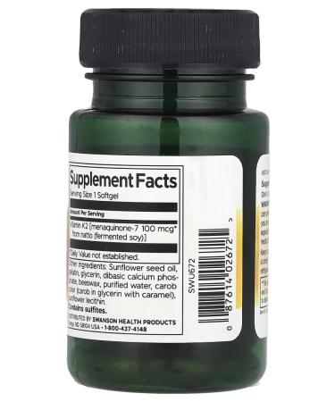 Vitamin K-2 Natural 100mcg 30softgels Swanson USA - Buy Online on GoSupps.com
