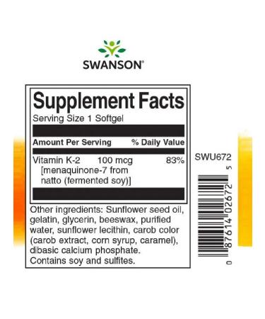 Vitamin K-2 Natural 100mcg 30softgels Swanson USA - Buy Online on GoSupps.com