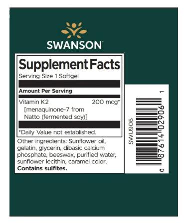 Swanson USA Vitamin K-2 Natural StrengTH 200MCG 30softgels Swanson - Buy Online on GoSupps.com