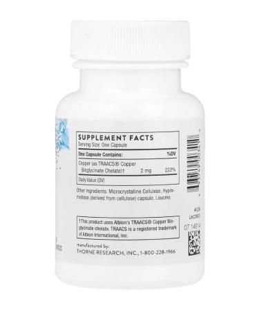 Thorne Research Thorne copper bislycinate 60 capsules (2 mg per capsule) - Buy Online on GoSupps.com