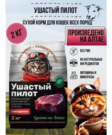 Long-Eared Pilot Cat food dry with beef 2 kg