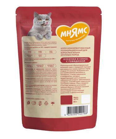 Mnyams Wet feed for cats of large beef 85 g 24 pcs - Buy Online on GoSupps.com
