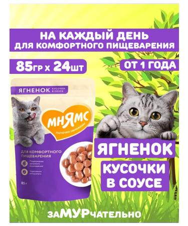 Mnyams Wet food for digestion in cats of lambs 85 g 24 pcs