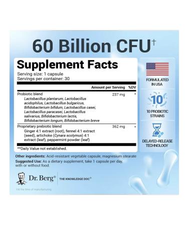 Dr Berg's Probiotic for digestive system 60 Billion 30 capsules - Buy Online on GoSupps.com