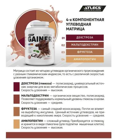 Atlecs Gainer for recruiting muscle mass Chocolate 3000g - Buy Online on GoSupps.com