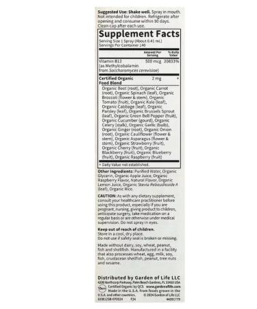 Garden of Life Organics vitamin B12 Spray 58 ml - Buy Online on GoSupps.com
