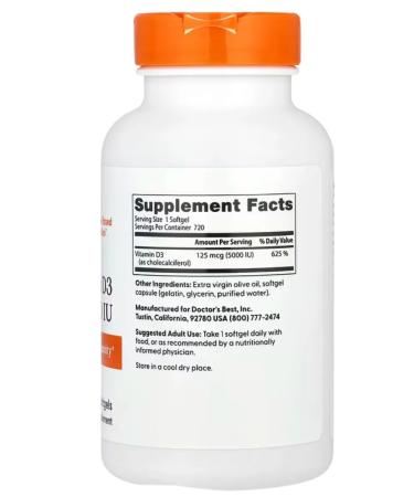 Doctor's Best Vitamin D3 5000 IU 720 capsules - Buy Online on GoSupps.com