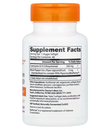Doctor best Coenzyme Q10 with Bioperine 200 mg 60 capsules - Buy Online on GoSupps.com