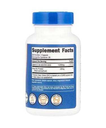 Nutricost Vitamin C with rosehip 30 capsules - Buy Online on GoSupps.com