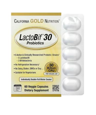 California Gold Nutrition Lactobif 30 Probiotics (30 Billion CFU) 60 capsules