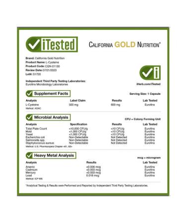 California Gold Nutrition L-CYSTEINE AJIPURE 500 Mg 60 capsules - Buy Online on GoSupps.com