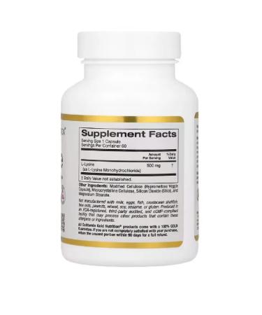 California Gold Nutrition L-Lysine 500 Mg 60 capsules - Buy Online on GoSupps.com
