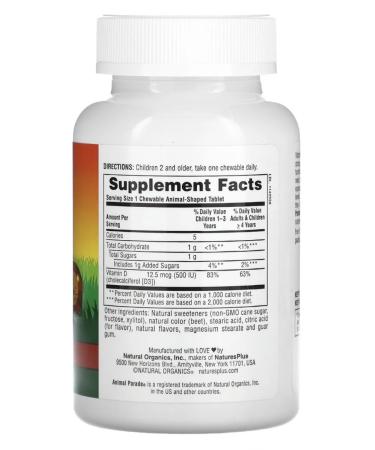 Nature's Plus Animal Parade Vitamin D3 for children 500 IU Cherry 90 tablets - Buy Online on GoSupps.com